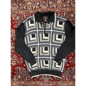 Cigar Couture Mens Geometric Patchwork Retro Mid Century Shirt Size Large